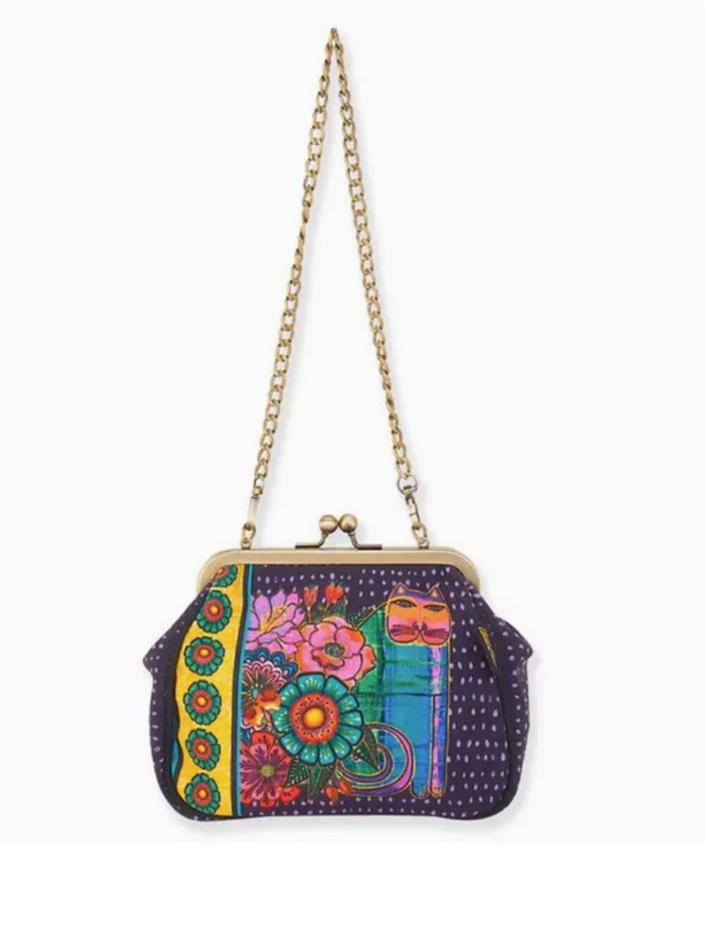 Laurel Burch Acacia Cat Clasp Purse with Shoulder Strap Chain